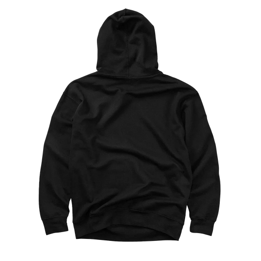 Back view of the plain black Post Malone x Harley-Davidson Chrome Malone pullover hoodie