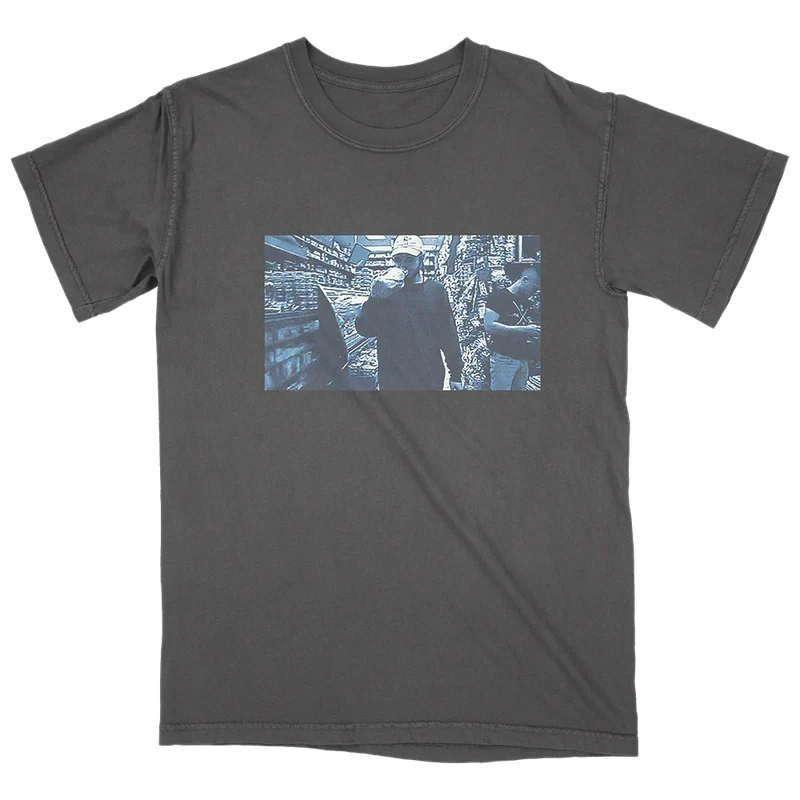 Charcoal Post Malone Too Young graphic tee with a rectangular photo print across the chest panel