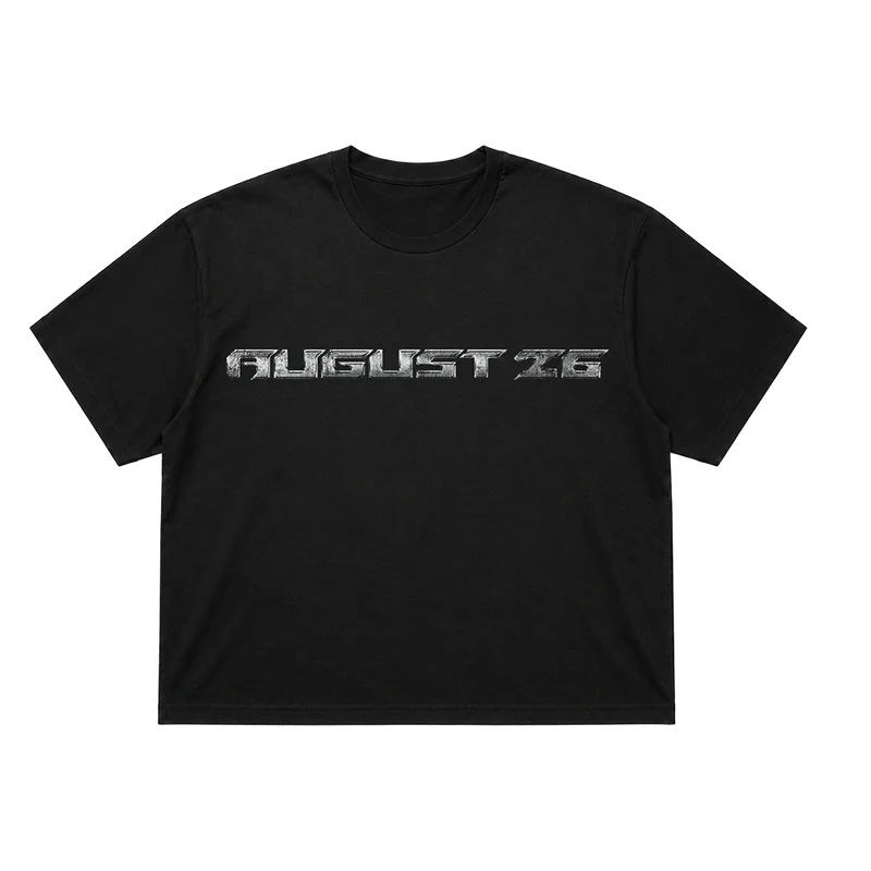 Black oversized Post Malone August 26 T-shirt with chrome-effect August 26 lettering across the chest