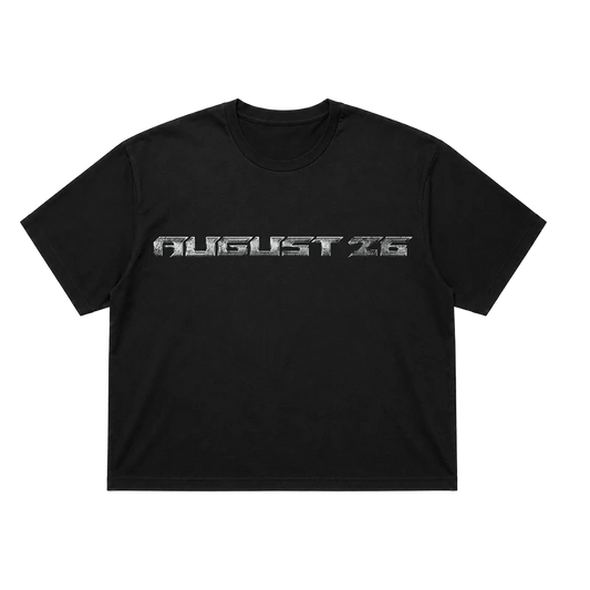 Black oversized Post Malone August 26 T-shirt with chrome-effect August 26 lettering across the chest