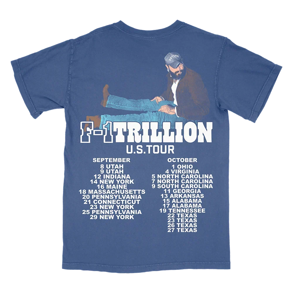 Blue Post Malone F-1 Trillion tour tee back with US tour lettering and September and October dates