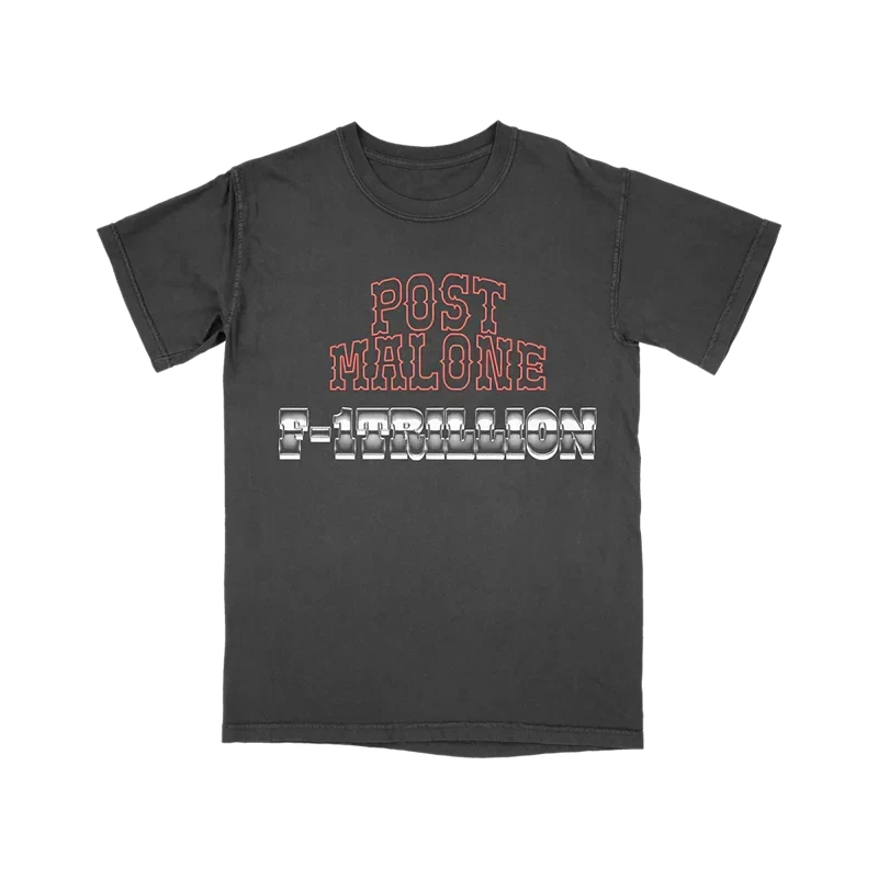 Charcoal Post Malone F-1 Trillion tracklist tee with red and white album lettering on the chest