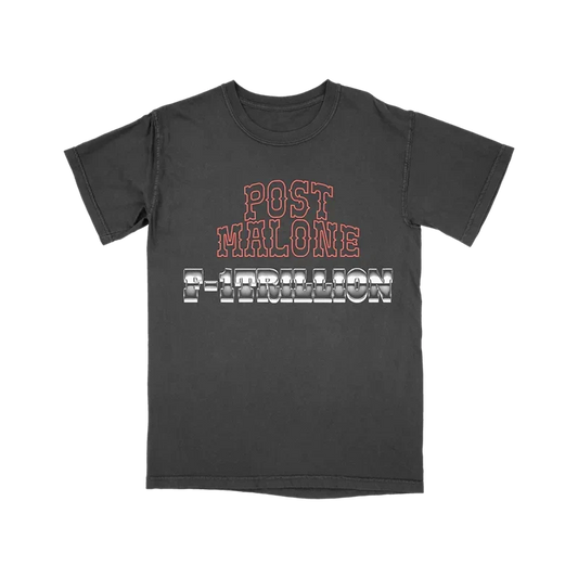 Charcoal Post Malone F-1 Trillion tracklist tee with red and white album lettering on the chest