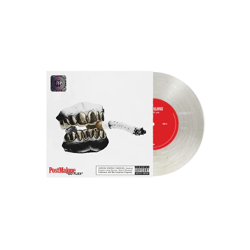 Post Malone Go Flex 7-inch vinyl with the gold grill cover artwork and a clear pressed record