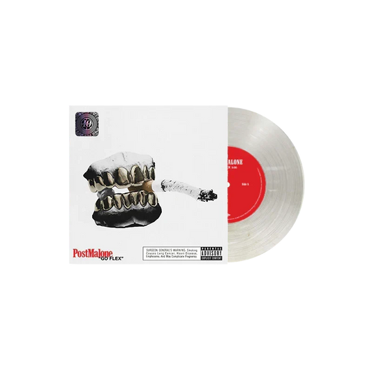 Post Malone Go Flex 7-inch vinyl with the gold grill cover artwork and a clear pressed record