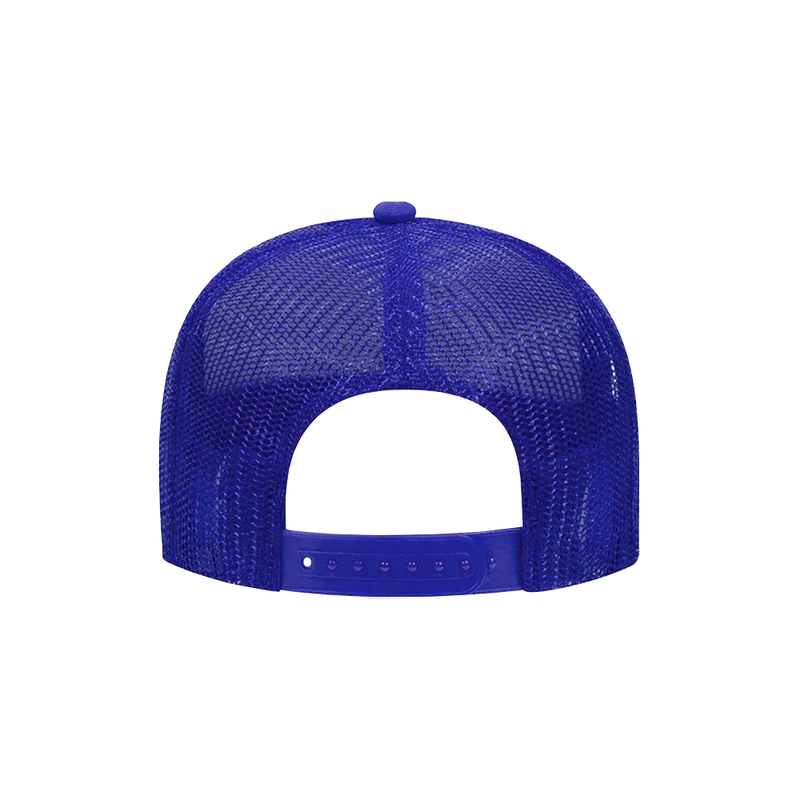 Back of the royal blue Post Malone I Had Some Help trucker hat with blue mesh and a snapback strap