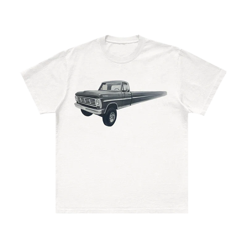 White Post Malone infinite truck painting tee with a black vintage pickup truck graphic on front