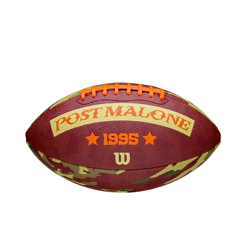 Camo and maroon Wilson x Post Malone tailgate football showing the Post Malone 1995 side panel