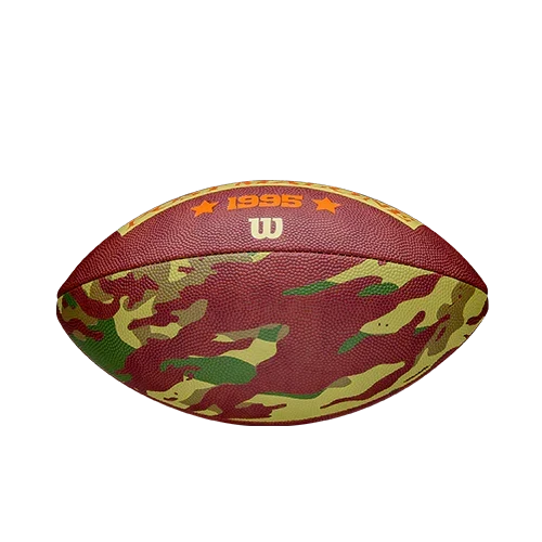 Back panel of the camo Wilson x Post Malone tailgate football with the 1995 star and Wilson logo