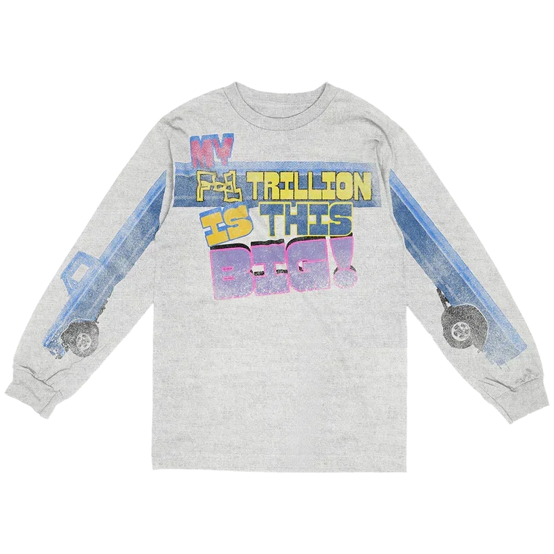 Heather grey My F-1 Trillion Is This Big Post Malone long sleeve with blue truck sleeve graphics