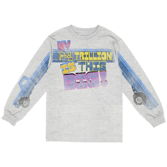 Heather grey My F-1 Trillion Is This Big Post Malone long sleeve with blue truck sleeve graphics