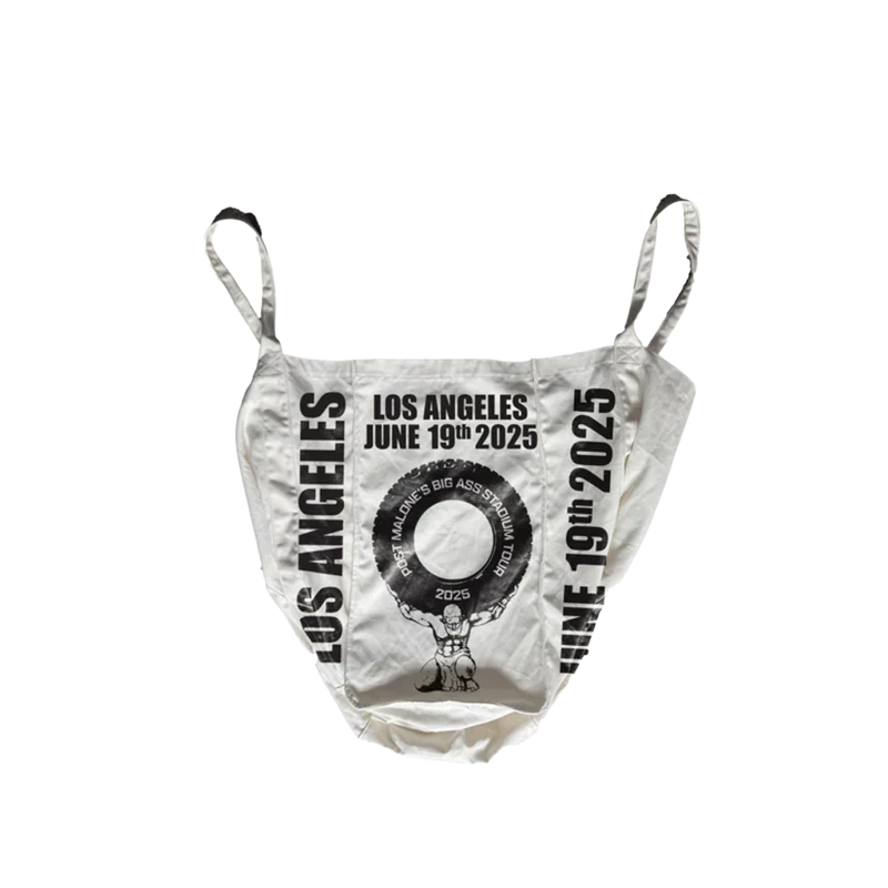 Natural canvas LA Big Ass Stadium Tour Post Malone tote with a circular logo and June 19 2025 print