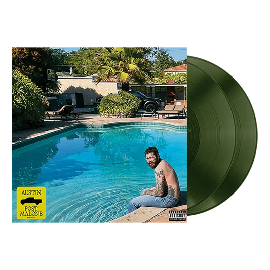 Post Malone Austin 2LP vinyl with the poolside album cover art and dark green coloured records