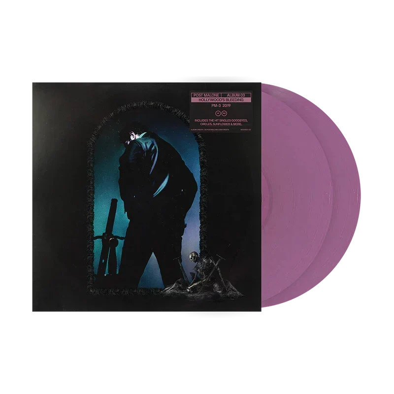 Post Malone Hollywood's Bleeding 2LP with the shadowed album cover art and pink coloured vinyl