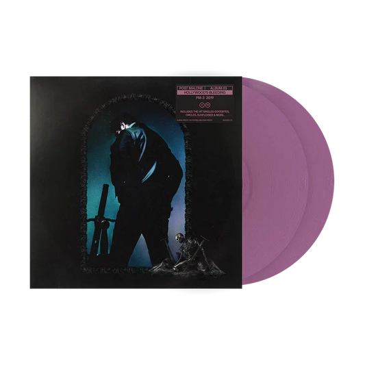 Post Malone Hollywood's Bleeding 2LP with the shadowed album cover art and pink coloured vinyl