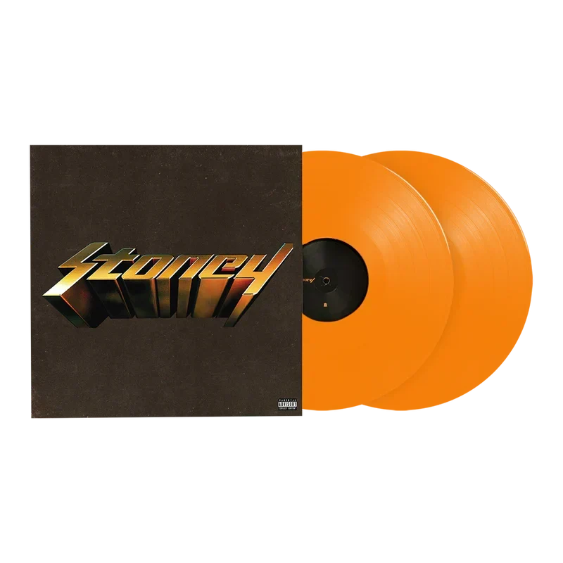 Post Malone Stoney 2LP vinyl with the gold logo album cover and two orange coloured records
