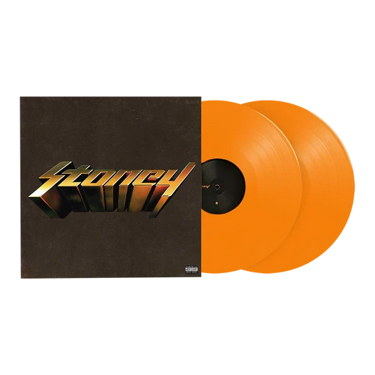 Post Malone Stoney 2LP vinyl with the gold logo album cover and two orange coloured records