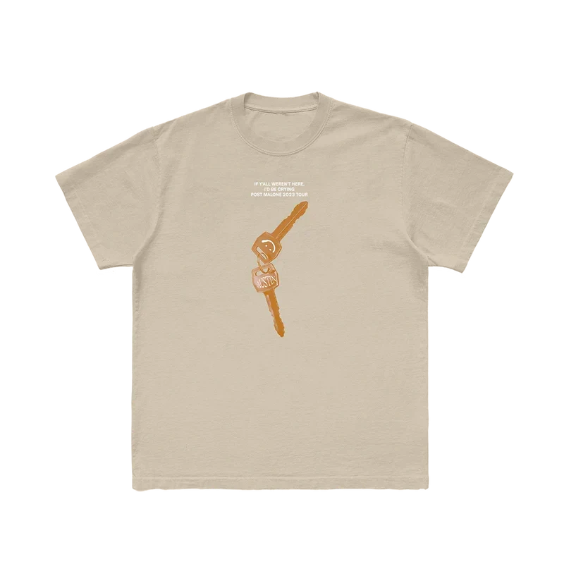 Sand Post Malone sand keys tee with an orange car key and keyring graphic printed on the chest