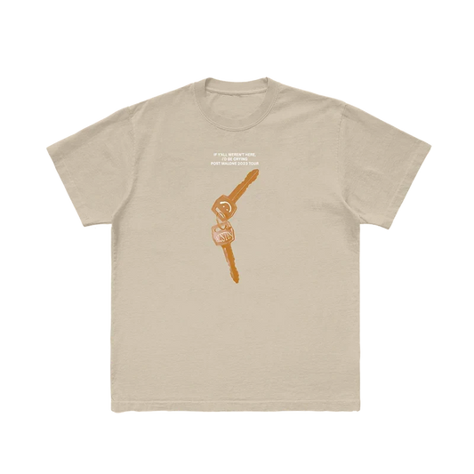 Sand Post Malone sand keys tee with an orange car key and keyring graphic printed on the chest