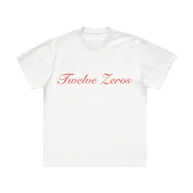 White Post Malone Twelve Zeros tee with pink script Twelve Zeros lettering across the chest